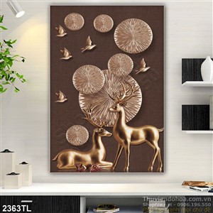 Tranh điêu khắc hươu nai bằng vàng nghệ thuật