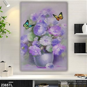 Tranh sơn dầu bình hoa trang trí treo tường