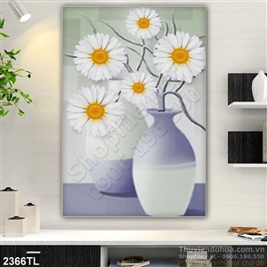 Tranh sơn dầu bình hoa Cúc trang trí tường đẹp