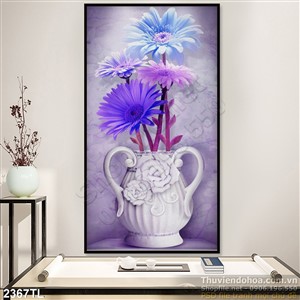 Tranh sơn dầu bình hoa đồng tiền nghệ thuật