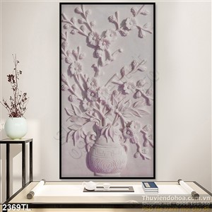 Tranh điêu khắc bình hoa đào trang trí
