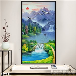 Tranh sơn dầu thác nước phong thủy đẹp nhất
