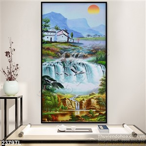 Tranh sơn dầu phong thủy thác nước treo tường