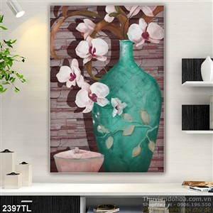 Tranh phong thủy bình hoa lan trang trí phòng ngủ