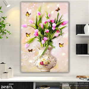 Tranh bình hoa điêu khắc in gạch chất lượng cao