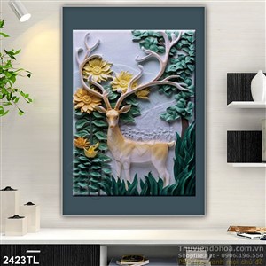 Tranh điê khắc nai và rừng cây treo tường phòng khách