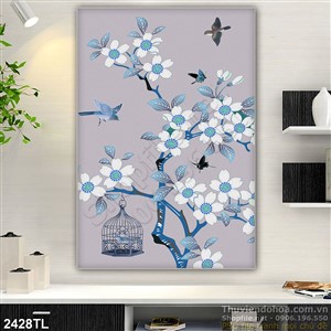 Tranh hoa mùa xuân và chim én