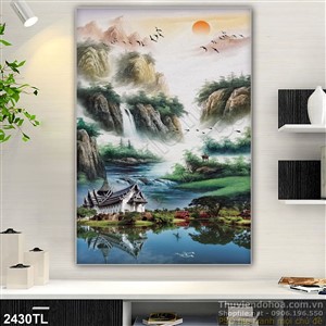 Tranh thư pháp phòng thủy thác nước