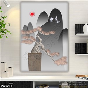 Tranh thư pháp cây tùng hiện đại