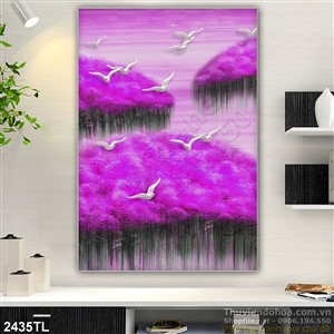 Tranh sơn dầu rừng cây và chim bồ câu