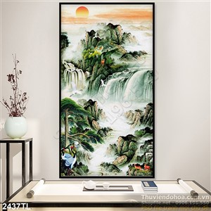Tranh sơn dầu thác nước phong thủy