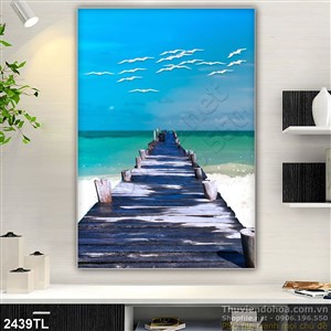 Tranh sơn dầu cây cầu ra biển trang trí tường