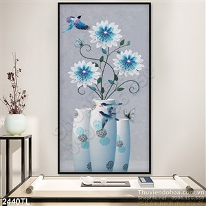Tranh sơn dầu bình hoa nghệ thuật treo tường
