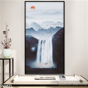 Tranh màu nước thác nước phong thủy đẹp
