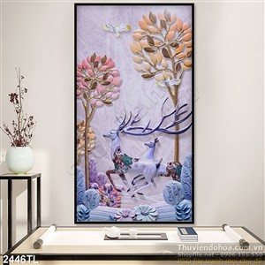 Tranh điêu khắc hươu nai trang trí treo tường đẹp