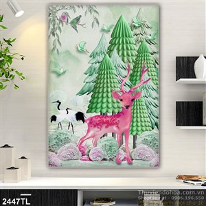 Tranh chim Hạc và hươu điêu khắc giả ngọc