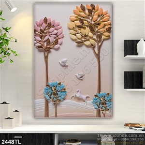 Tranh điêu khắc cây và chim bồ câu