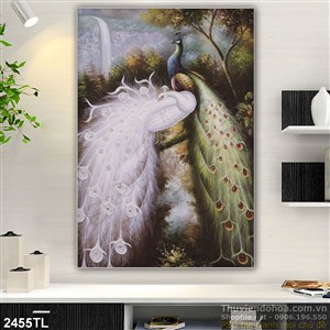 Tranh sơn dầu chim công trang trí treo tường
