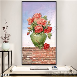 Tranh sơn dầu bình hoa hồng