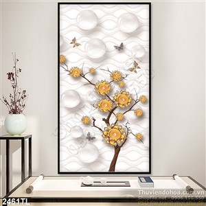 Tranh 3D hoa hồng vàng trang trí tường