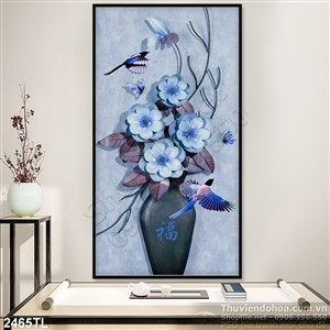 Tranh bình hoa đào trang trí đẹp