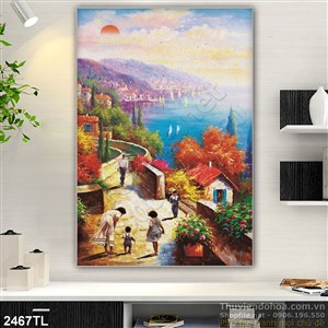 Tranh sơn dầu thành phố biển đẹp độc đáo
