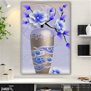 Tranh sơn dầu bình hoa đào treo tường