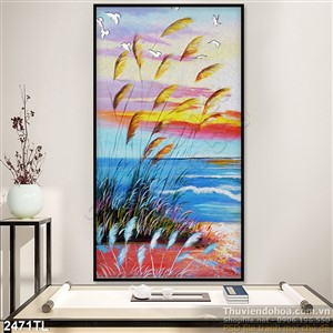 Tranh sơn dầu hoa cỏ lau treo tường đẹp