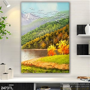 Tranh phong thủy sông núi trang trí phòng ngủ