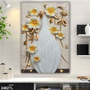 Tranh điêu khắc bình hoa trang trí