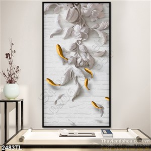 Tranh điêu khắc cá chép và hoa