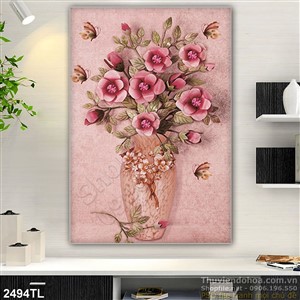 Tranh sơn dầu bình hoa hồng