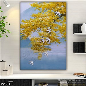 Tranh 3D chim bồ câu và cây treo tường đẹp