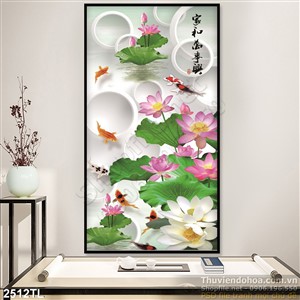 Tranh thư pháp hoa Sen và cá chép