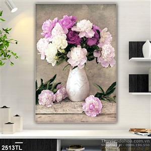 Tranh sơn dầu bình hoa trang trí treo tường đẹp