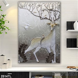 Tranh hươu điêu khắc nghệ thuật trang trí phòng ngủ