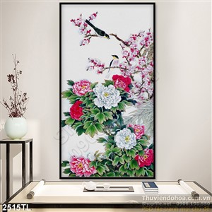 Tranh thư pháp hoa mẫu đơn đẹp