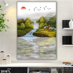 Tranh sơn dầu dòng sông trang trí tường đẹp