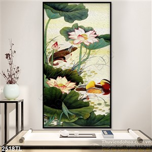 Tranh hoa Sen và vịt trang trí phòng khách