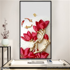 Tranh lụa hoa đỏ trang trí tường