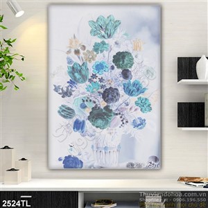 Tranh sơn dầu bình hoa trang trí tường