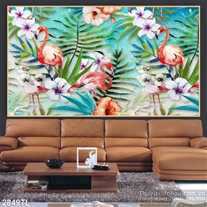 Tranh màu nước hoa và chim hạc