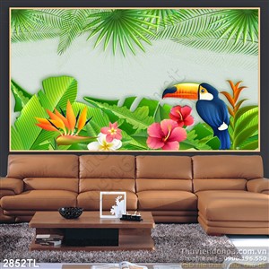 Tranh chim Vẹt và cây