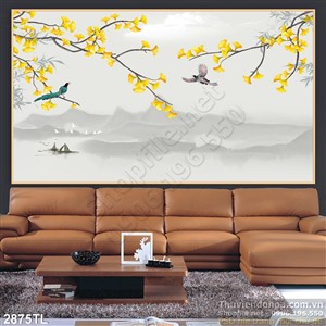 Tranh thư pháp hoa mai mùa xuân treo tường phòng khách