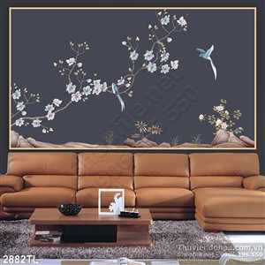 Tranh 3D hoa Mai và chim yến trang trí tường đẹp