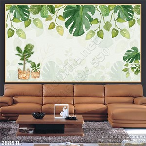 Tranh màu nước lá dán tường