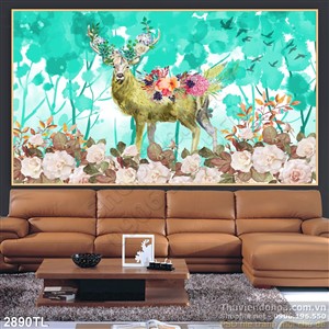 Tranh màu nước hươu trang trí dán tường đẹp