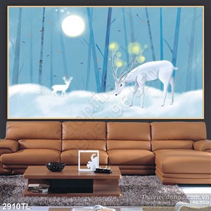 Tranh sơn dầu hươu và ánh trăng