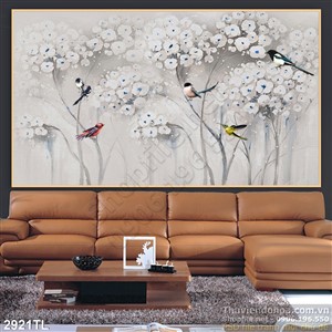 Tranh sơn dầu chim sẻ trang trí tường đẹp