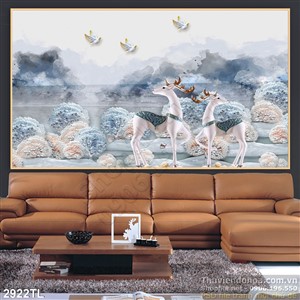 Tranh điêu khắc tường đôi hươu trong rừng